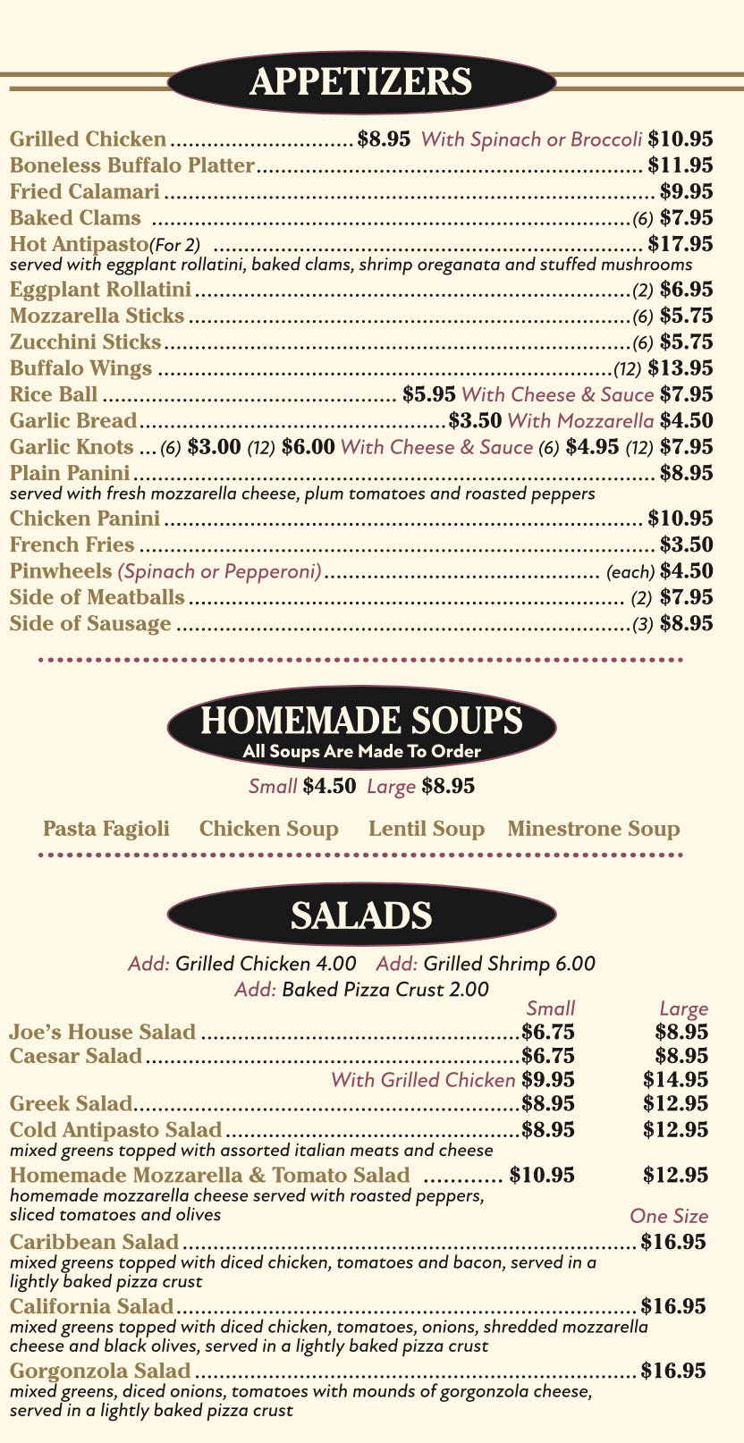 Menu Joe's Gourmet Meats Deli Lindenhurst, NY