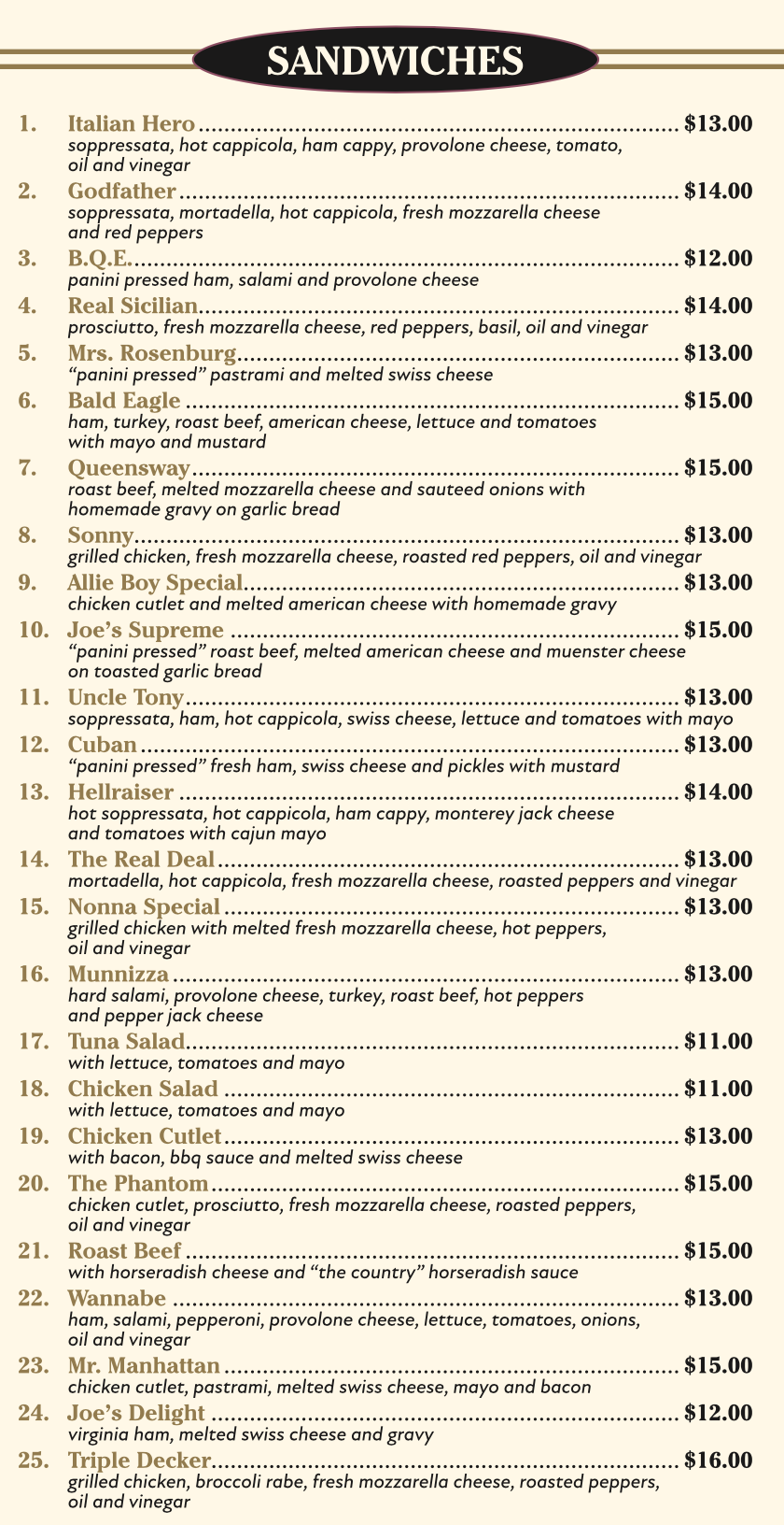 Menu Joe's Gourmet Meats Deli Lindenhurst, NY